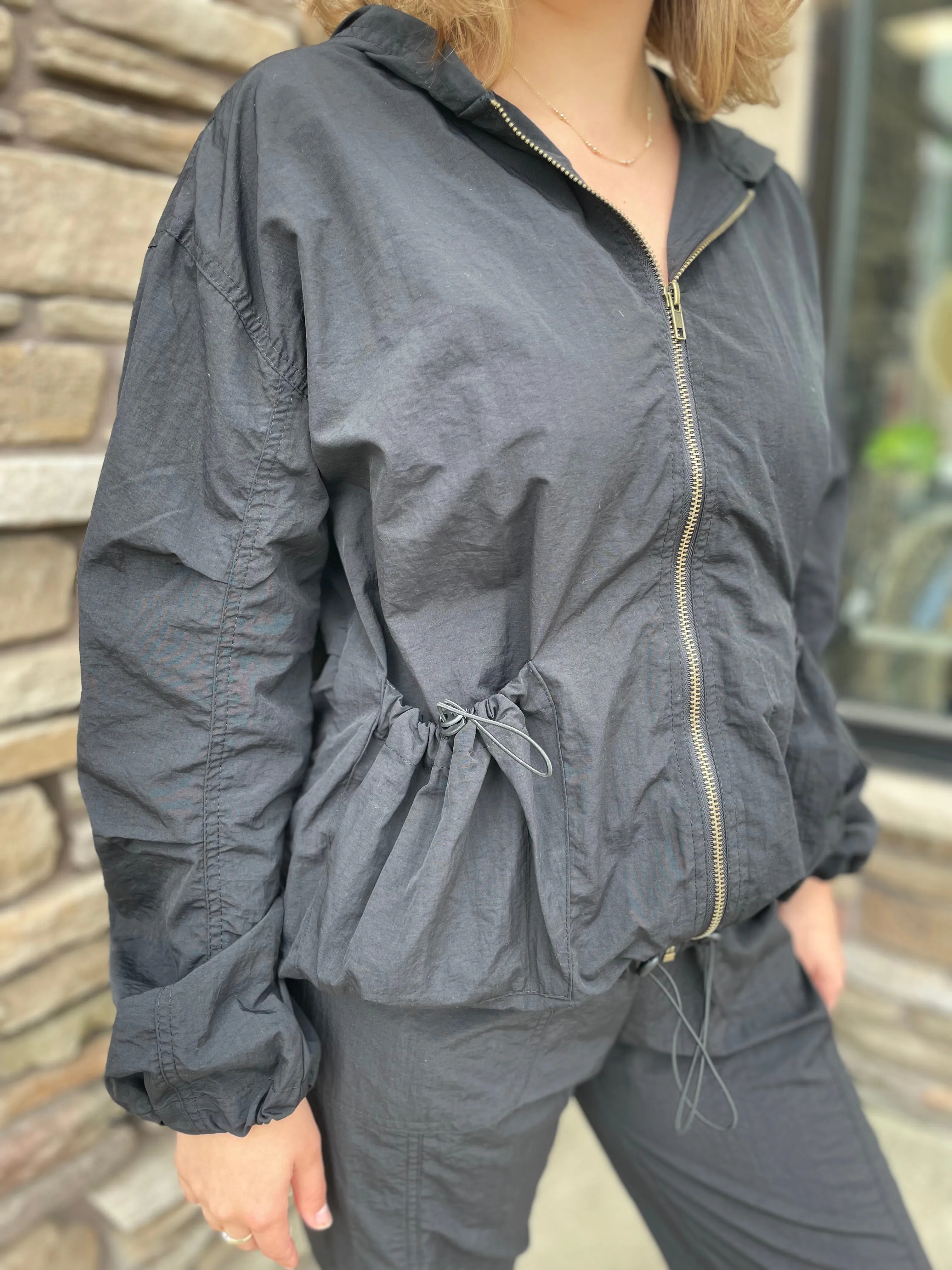 Zip Up Jacket | Drawstring | Black